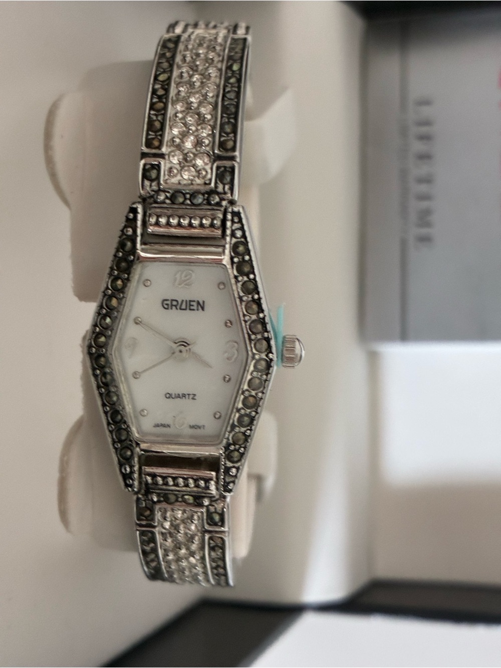 Gruen Women's Silver Crystal Bracelet Watch - White Dial - NWT and Box